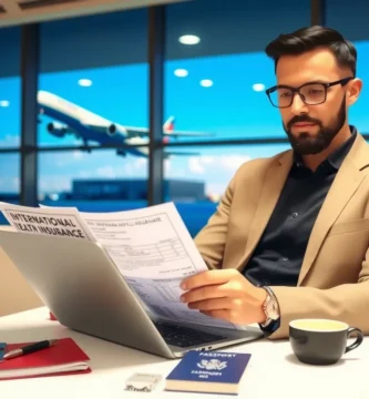 Bild eines Mannes, der an einem Flughafen einige Dokumente liest