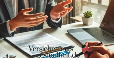 Bild einer Person, die einem Mitarbeiter die Krankenversicherung erklärt.