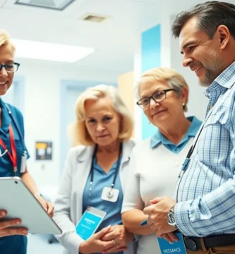 Bild von zwei Personen, die von einem Arzt zur Krankenversicherung beraten werden