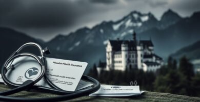 Schwarz-Weiß-Bild von Instrumenten neben einer Krankenakte mit einer Landschaft im Hintergrund