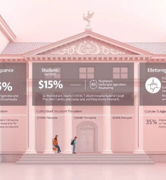 Bild von Versicherungsinformationen, aufgeteilt in drei Blöcke, mit einem rosafarbenen Regierungsbüro im Hintergrund