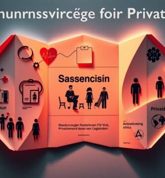 Abbildung auf grauem Hintergrund eines in drei Teile gefalteten Papiers, in der Mitte ein Bild von Ärzten mit Symbolen und Informationen an den Seiten