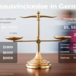 Bild einer Waage auf einem Tisch mit Versicherungsinformationen an den Seiten