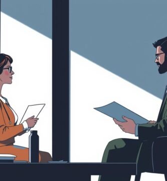 Graustufenbild im Cartoon-Stil von zwei Personen, die in einem Büro sitzen und über Krankenversicherungen sprechen.
