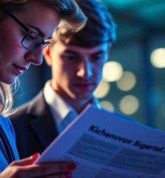 Blaues oder blaulichtartiges Bild einer Frau, die neben einem Kollegen einige Dokumente überprüft, mit einem verschwommenen Büro im Hintergrund